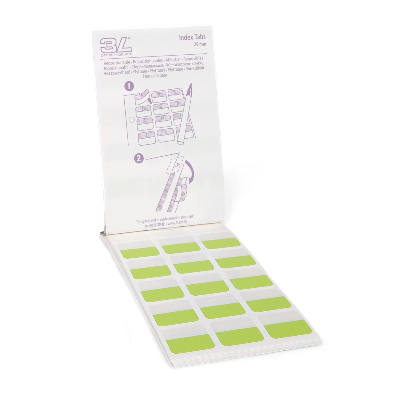 3L Index Tabs Pad with 180 3L Self-adhesive 12 x 25 mm Index Tabs, Repositionable