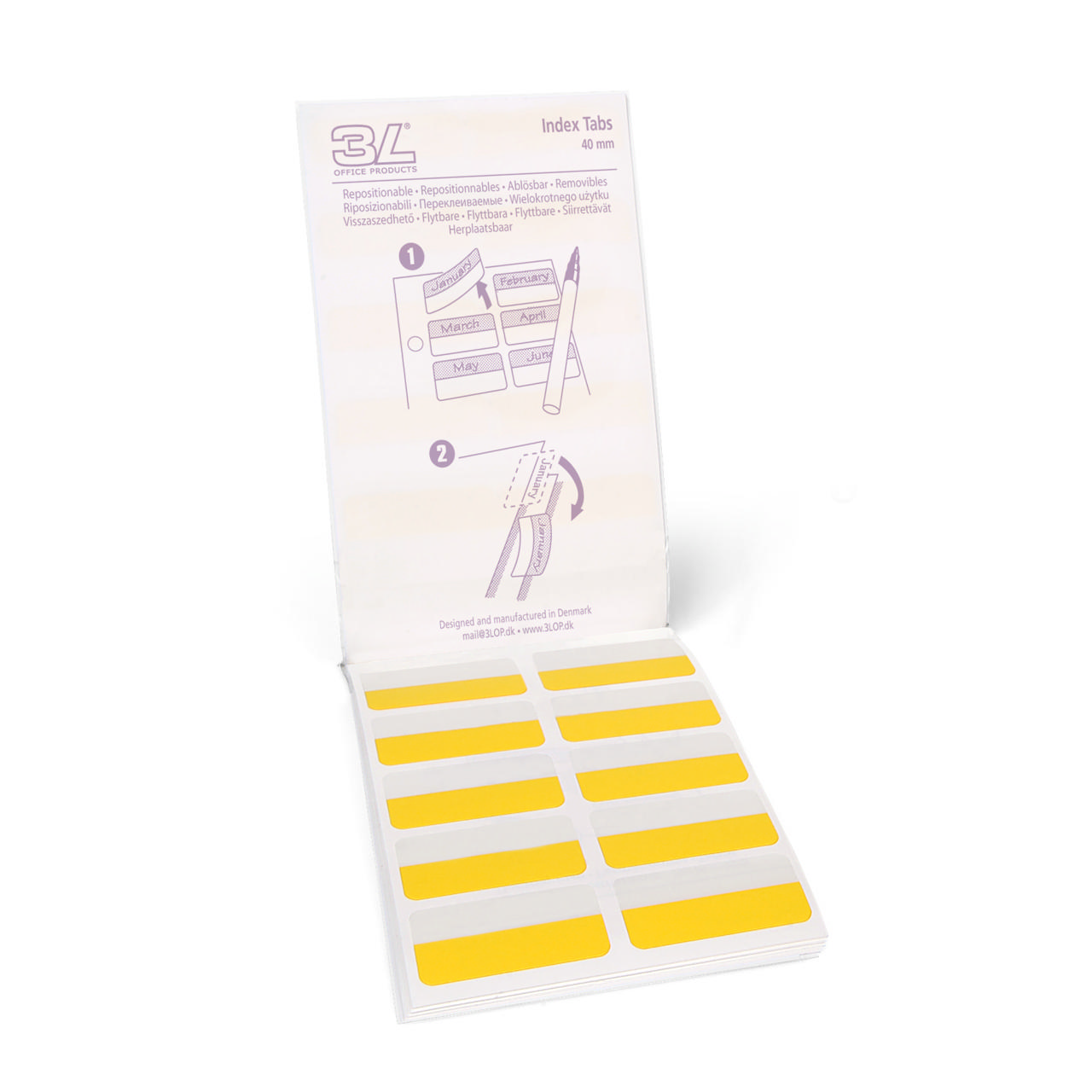 3L Index Tabs Pad with 120 3L Self-adhesive 12 x 40 mm Index Tabs, Repositionable