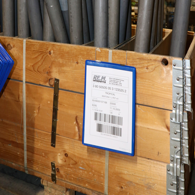 Roikkuva vahvistettu logistiikan henkilökorttitasku, A4, pystysuora, sivusta täytettävä