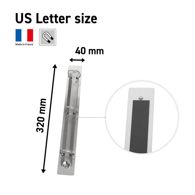 Magneettinen 3-renkainen näyttötuki, alumiini, US Letter -koko, pysty/vaaka