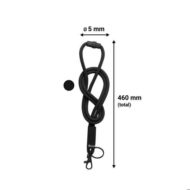 Pehmeä nyörinauha, kääntökoukulla ja avainrenkaalla
