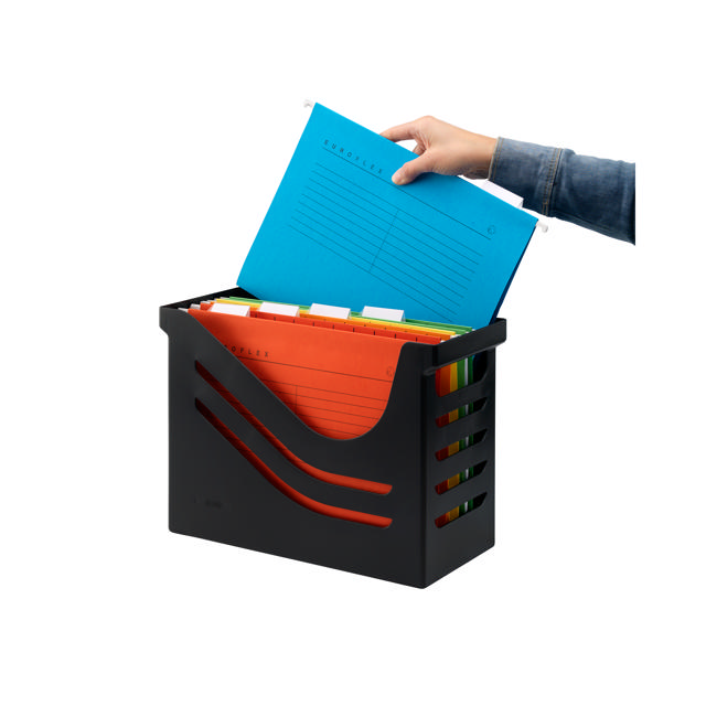 Re-Solution Office Box, jossa on 5 A4 Euroflex-riippukansiota, 100 % kierrätetty, Sininen Enkeli