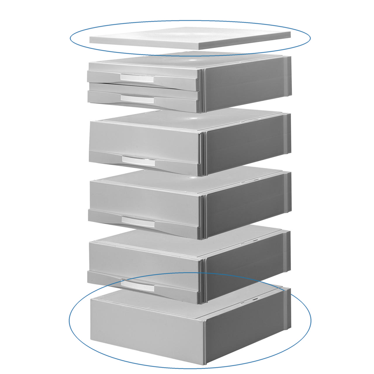 Set of Base and Cover Plate for Stackable Cassettes