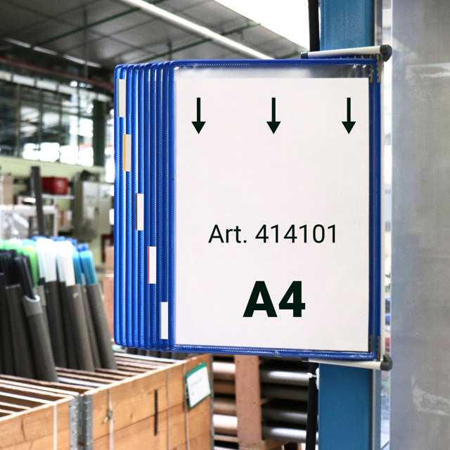 Tarifoldin metallinen seinälle kiinnitettävä asiakirjojen näyttöjärjestelmä, A4, 10 taskua