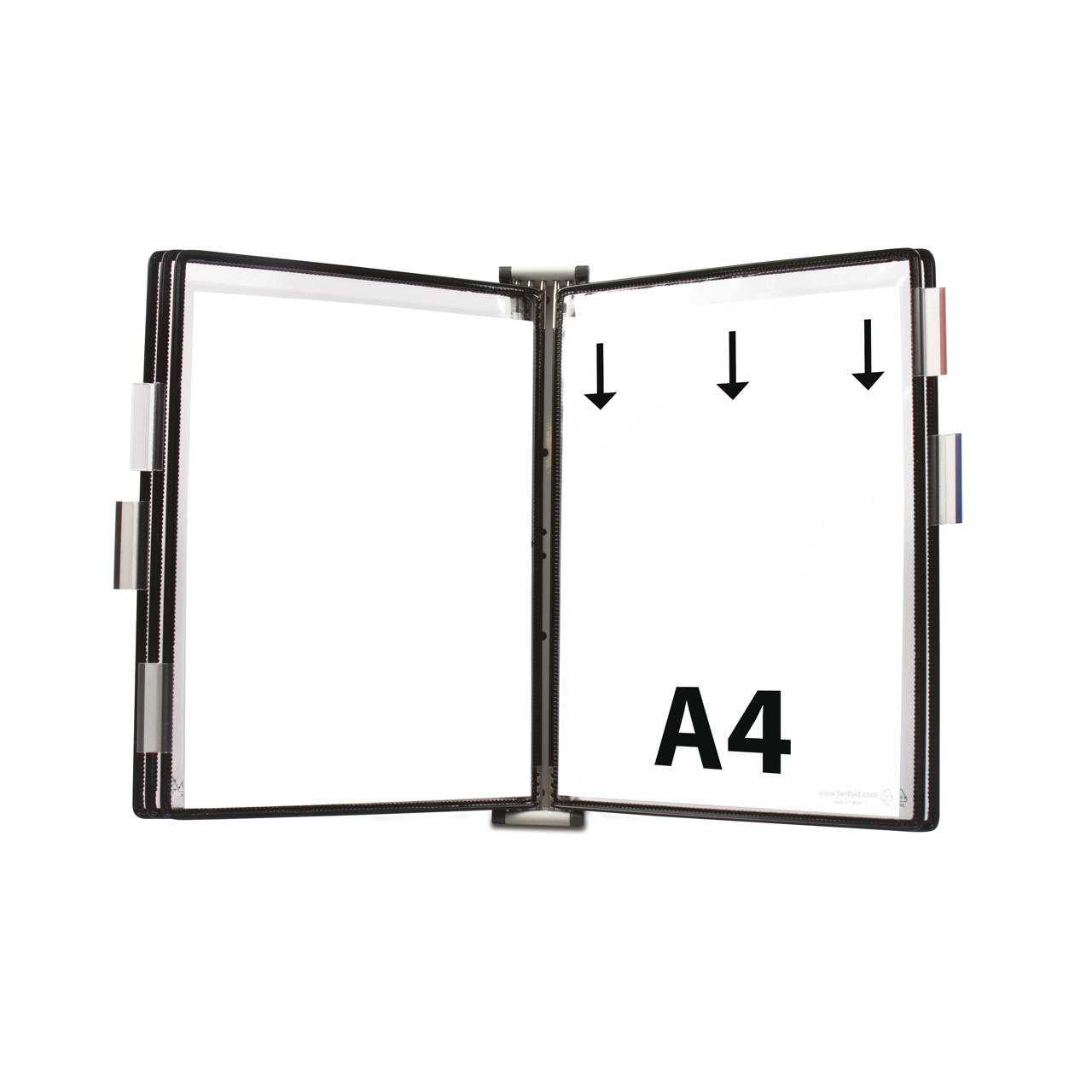 Tarifoldin metallinen seinälle kiinnitettävä asiakirjojen esitysjärjestelmä, A4, 5 taskua