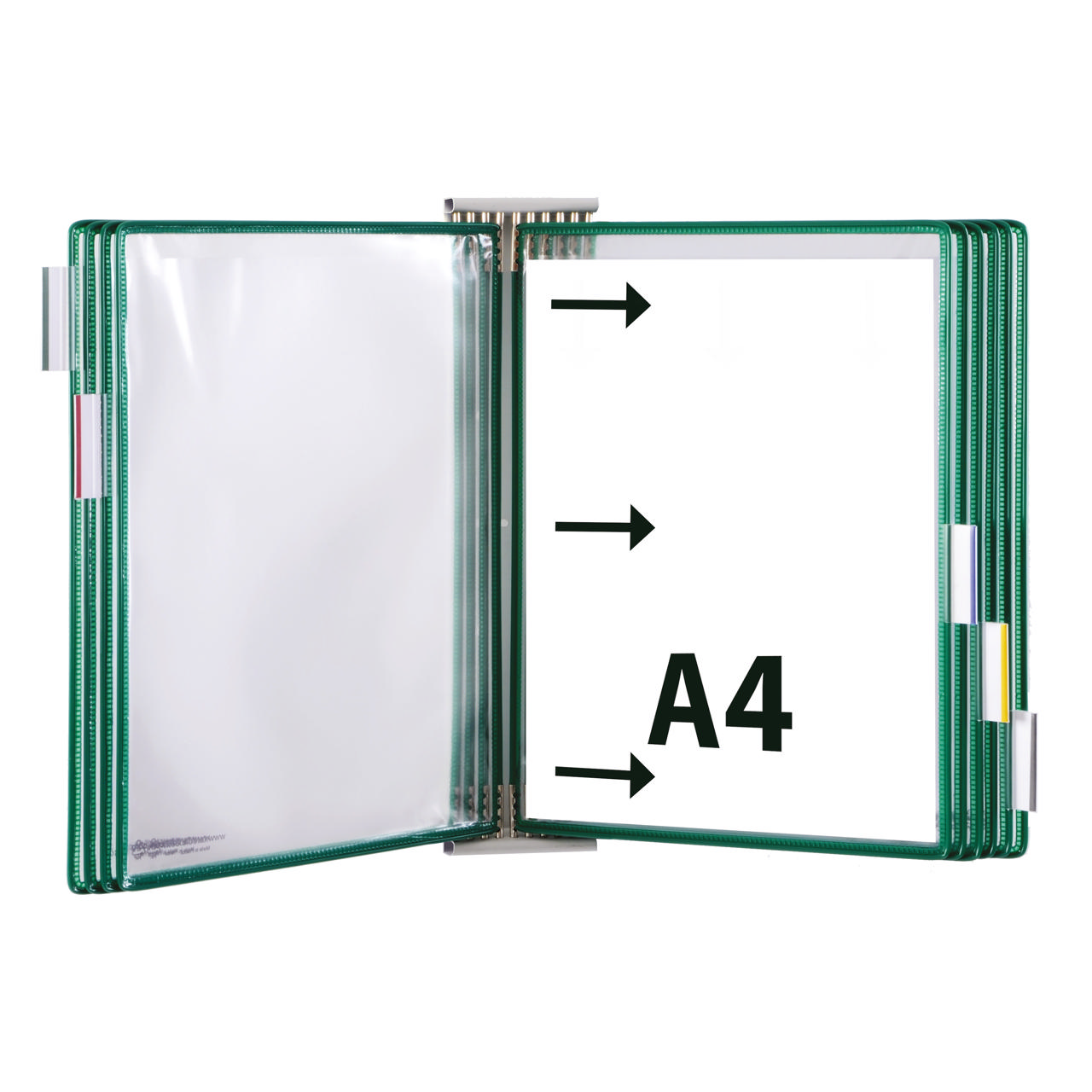 Tarifoldin metallinen seinälle kiinnitettävä asiakirjanäyttölaajennussarja, A4, 10 taskua, vasemmalta puolelta täytettävä