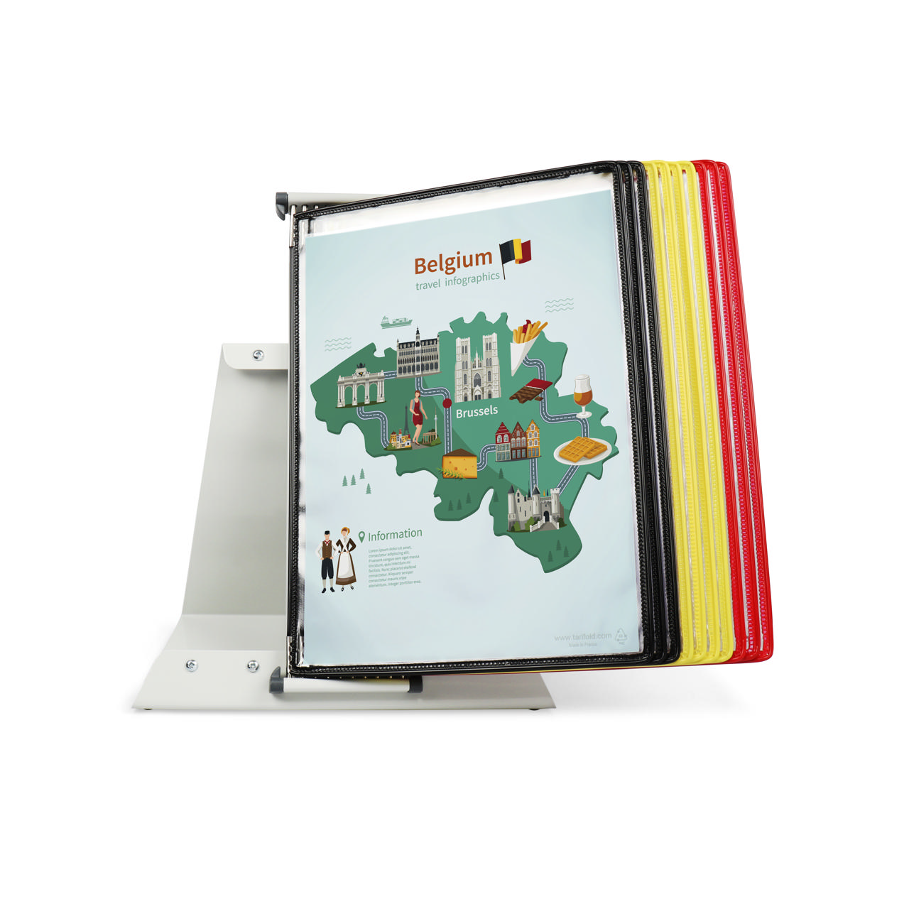 Tarifoldin metallinen pöytäasiakirjojen näyttöjärjestelmä, A4, 10 taskua, Belgian värit