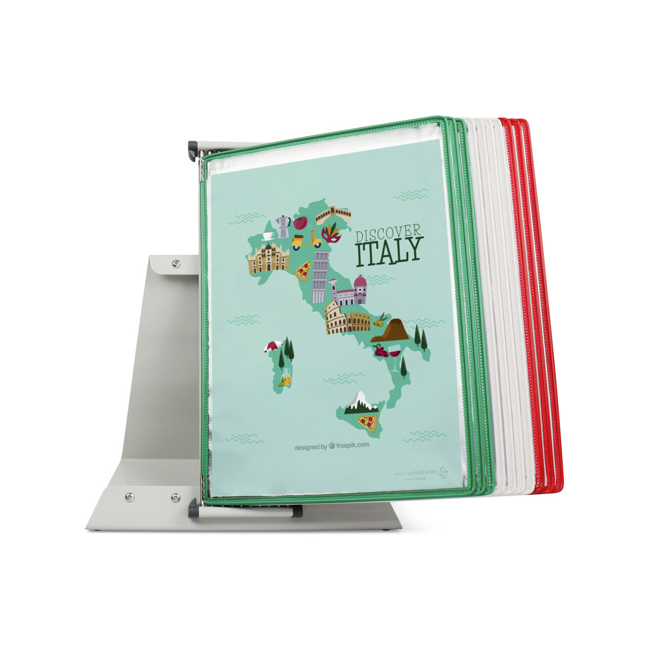 Tarifoldin metallinen pöytäasiakirjojen näyttöjärjestelmä, A4, 10 taskua, Italian värit