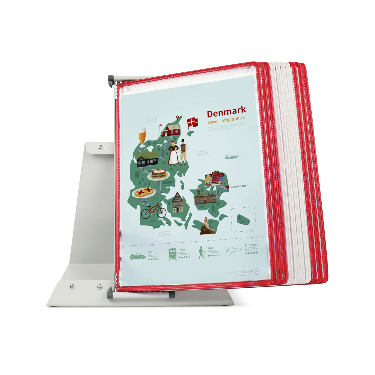 Tarifoldin metallinen pöytäasiakirjojen näyttöjärjestelmä, A4, 10 taskua, Tanskan värit