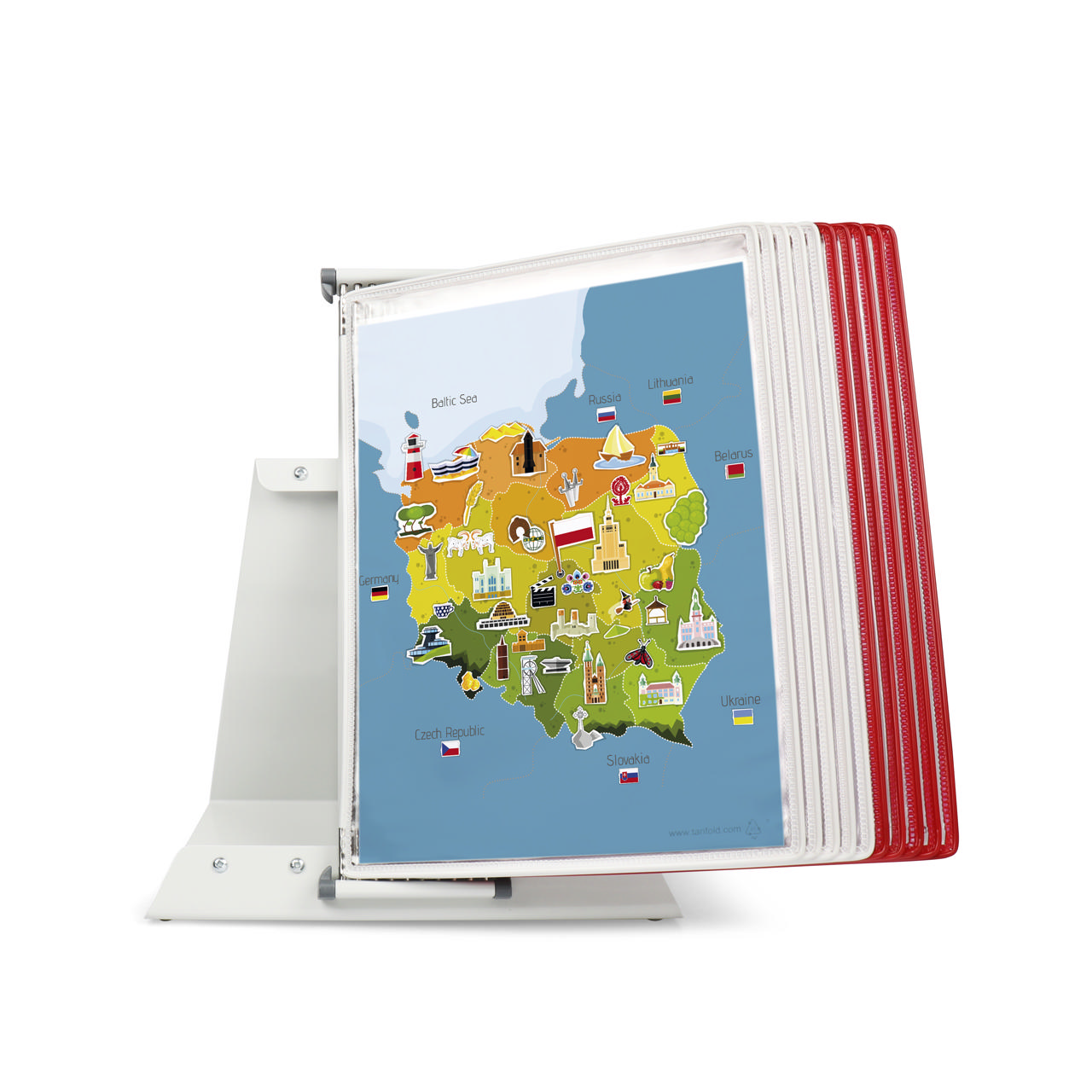 Tarifoldin metallinen pöytäasiakirjojen näyttöjärjestelmä, A4, 10 taskua, Puolan värit