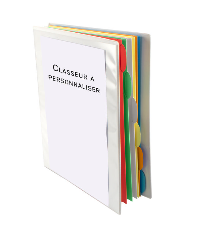 Personoitava kansio, jossa on 6 Smartfolder-rei'itettyä välilehdellistä kansiota, A4