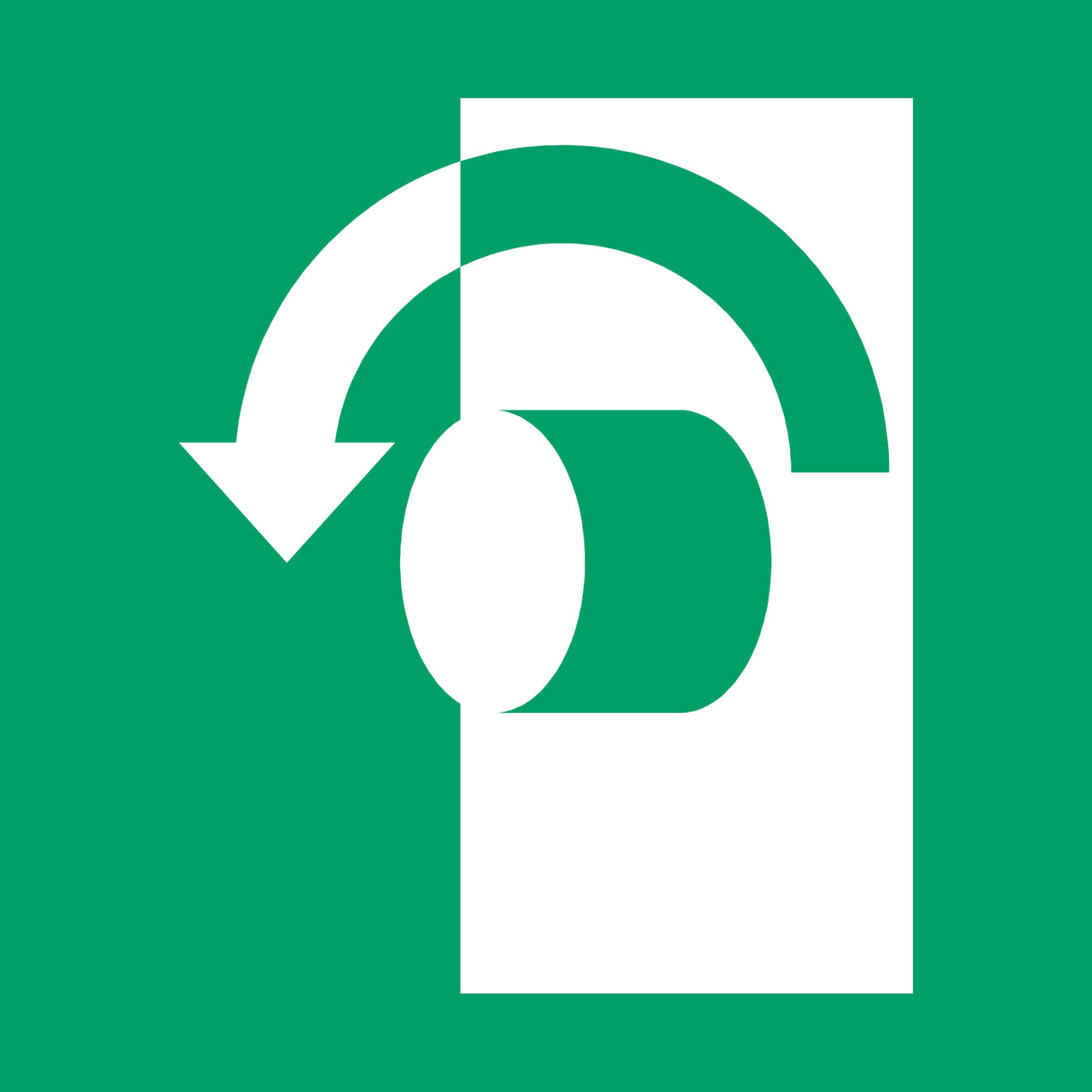 Turvallisuusmerkki Käännä vastapäivään avataksesi, 150 x 150 mm