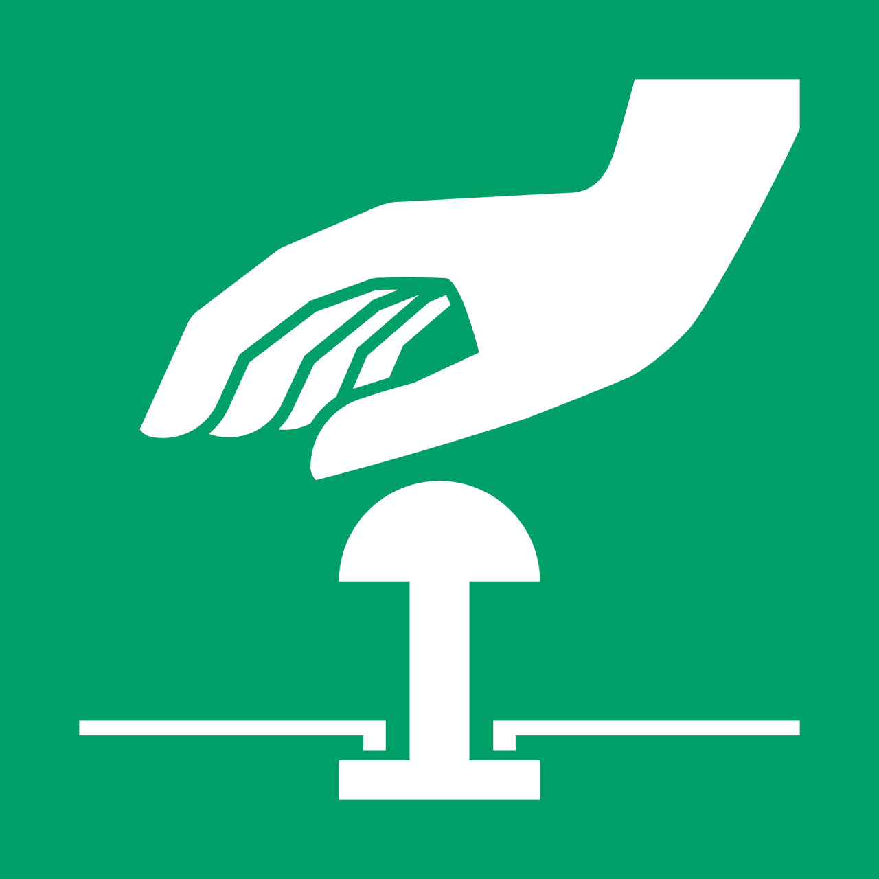 Turvamerkki Hätäpysäytyspainike, 150 x 150 mm