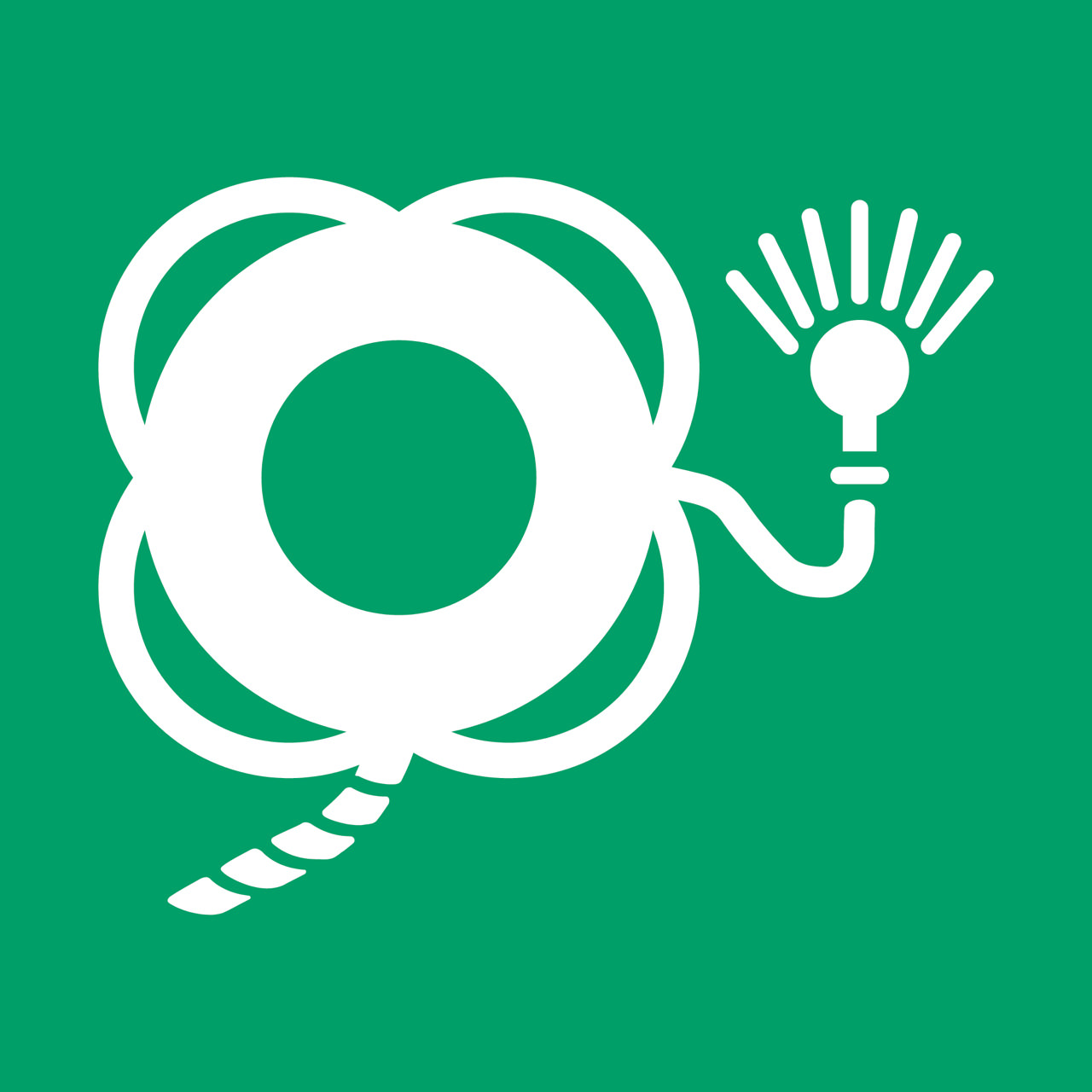 Turvamerkki Pelastusrengas Köydellä ja Valolla, 300 x 300 mm