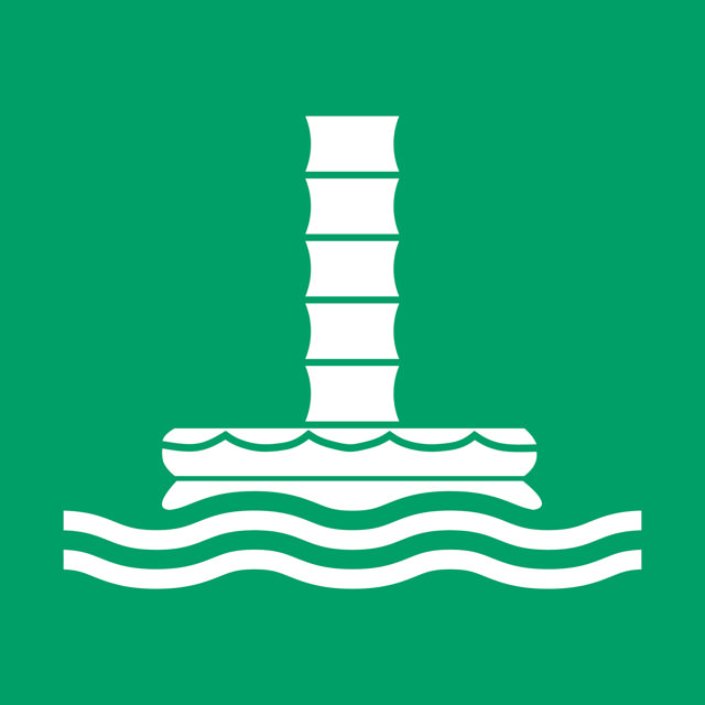 Turvallisuusmerkki merievakuointiliukumäki, 200 x 200 mm