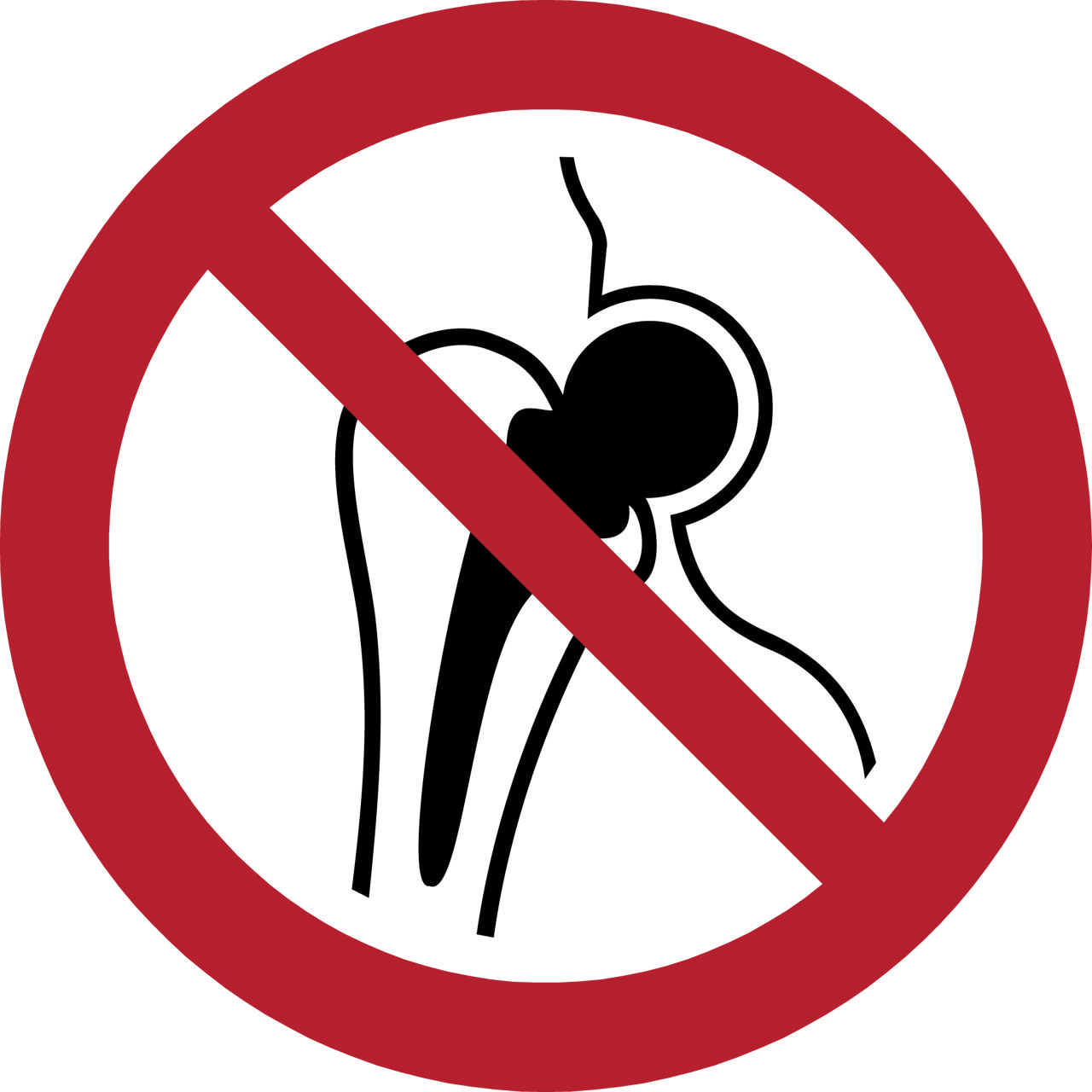 Turvallisuusmerkki Ei pääsyä metallisia implantteja omaaville henkilöille, 200 mm