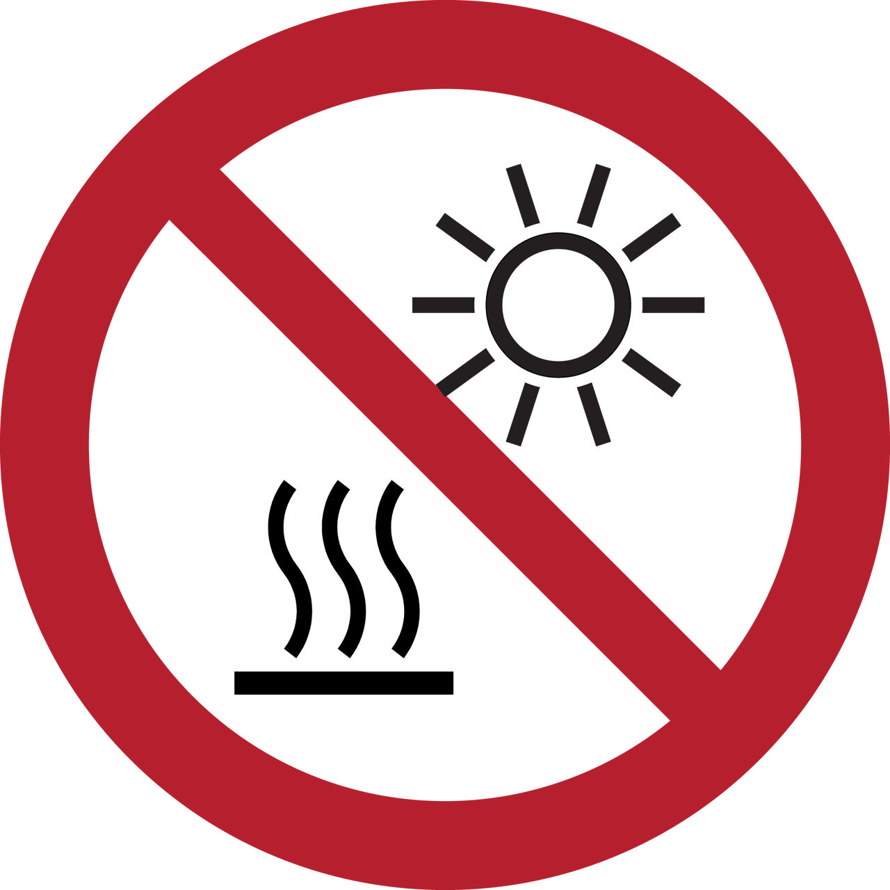 Safety Sign Do Not Expose to Direct Sunlight or Hot Surface, 100 mm