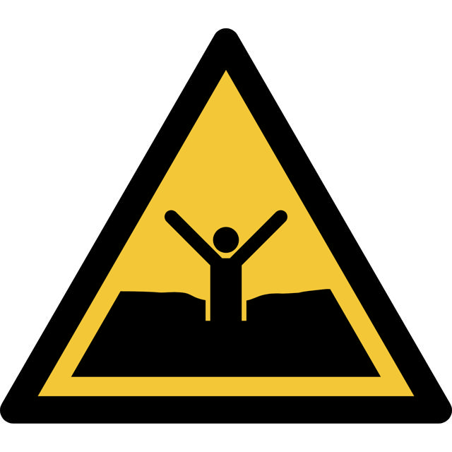 Turvallisuusmerkki Varoitus Nopea hiekka tai muta/Syvä muta tai lieju, 150 x 133 mm