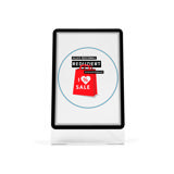 Akryylipöytäkylttipidike A4-magneettikehyksellä näyttötaskulla, vino L-muoto