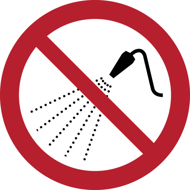 Turvallisuusmerkki Älä Suihkuta Vedellä, 300 mm